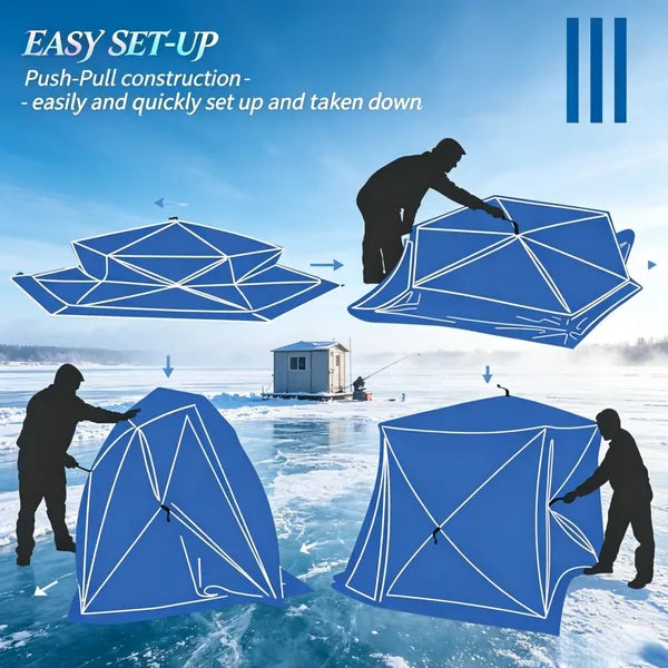 3-4 Person Pop Up Insulated Ice Fishing Tent Orange