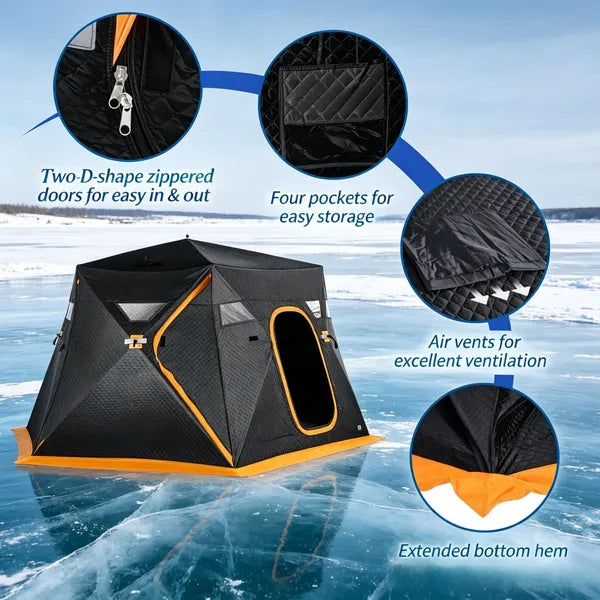 3-4 Person Pop Up Insulated Ice Fishing Tent Orange