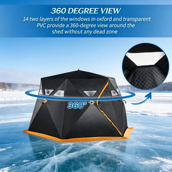 3-4 Person Pop Up Insulated Ice Fishing Tent Orange
