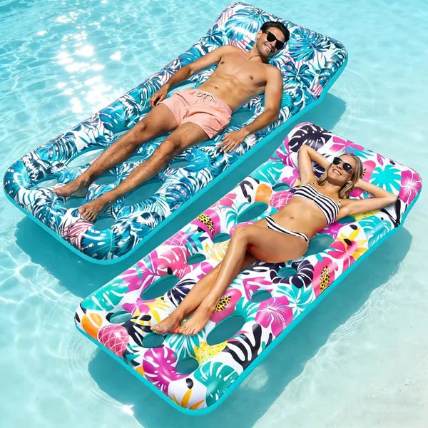 Inflatable Tanning Pool Float Lounger with Cooling Vents and Headrest