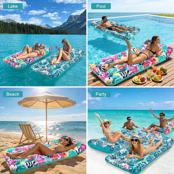Inflatable Tanning Pool Float Lounger with Cooling Vents and Headrest