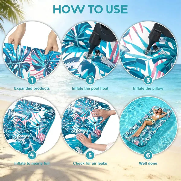 Inflatable Tanning Pool Float Lounger with Cooling Vents and Headrest