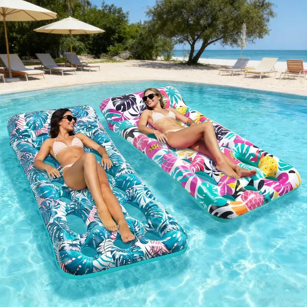 Inflatable Tanning Pool Float Lounger with Cooling Vents and Headrest