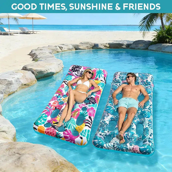 Inflatable Tanning Pool Float Lounger with Cooling Vents and Headrest