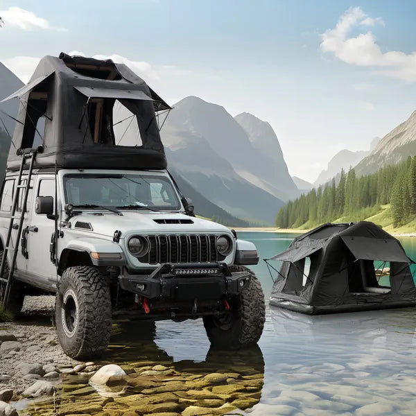 Portable Amphibious Inflatable Roof Top Camping Tent with Ladder Black