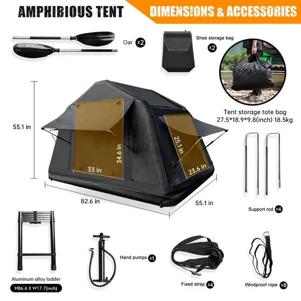 Portable Amphibious Inflatable Roof Top Camping Tent with Ladder Black
