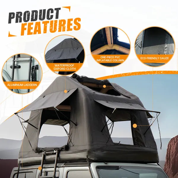 Portable Amphibious Inflatable Roof Top Camping Tent with Ladder Black