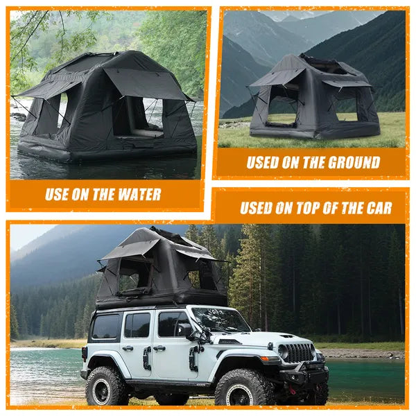 Portable Amphibious Inflatable Roof Top Camping Tent with Ladder Black
