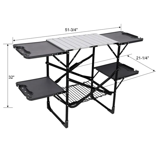 Portable Folding Camping Kitchen Table With Storage Rack Black