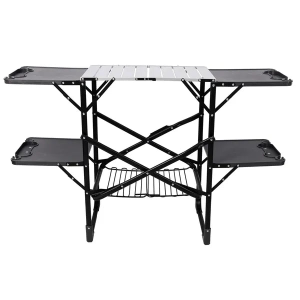 Portable Folding Camping Kitchen Table With Storage Rack Black