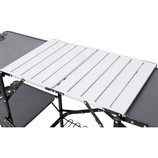 Portable Folding Camping Kitchen Table With Storage Rack Black