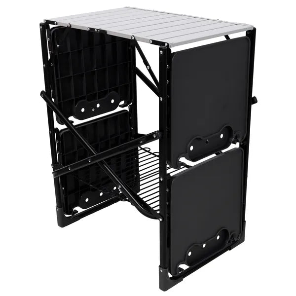Portable Folding Camping Kitchen Table With Storage Rack Black