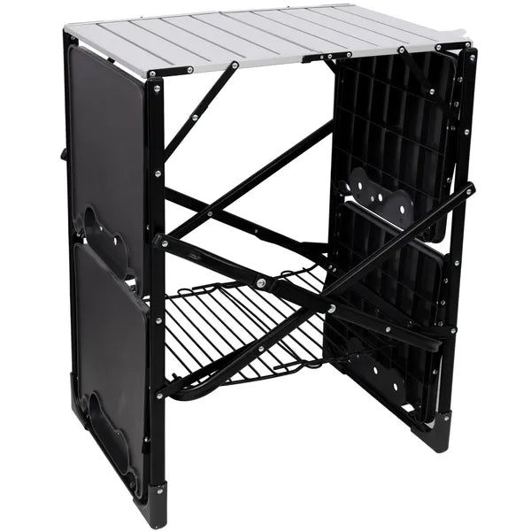 Portable Folding Camping Kitchen Table With Storage Rack Black