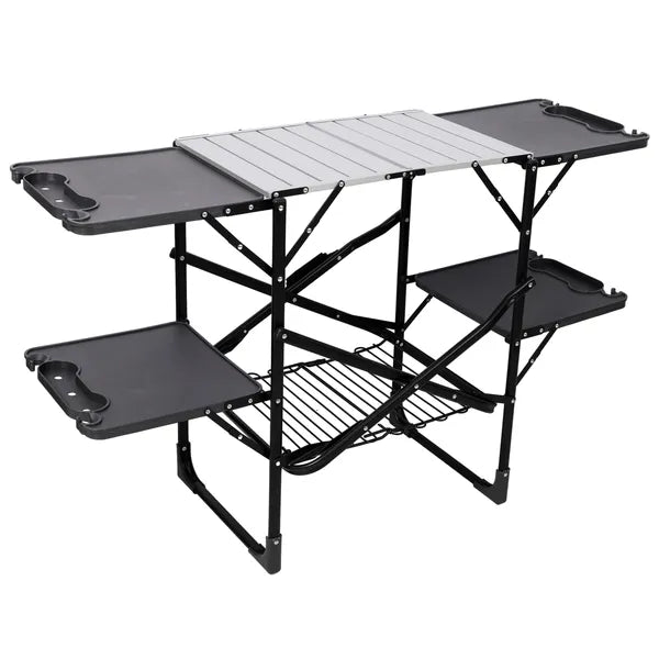 Portable Folding Camping Kitchen Table With Storage Rack Black