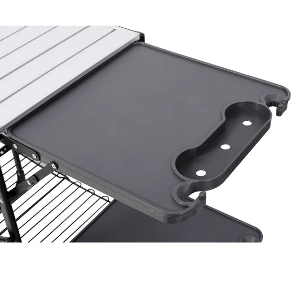 Portable Folding Camping Kitchen Table With Storage Rack Black