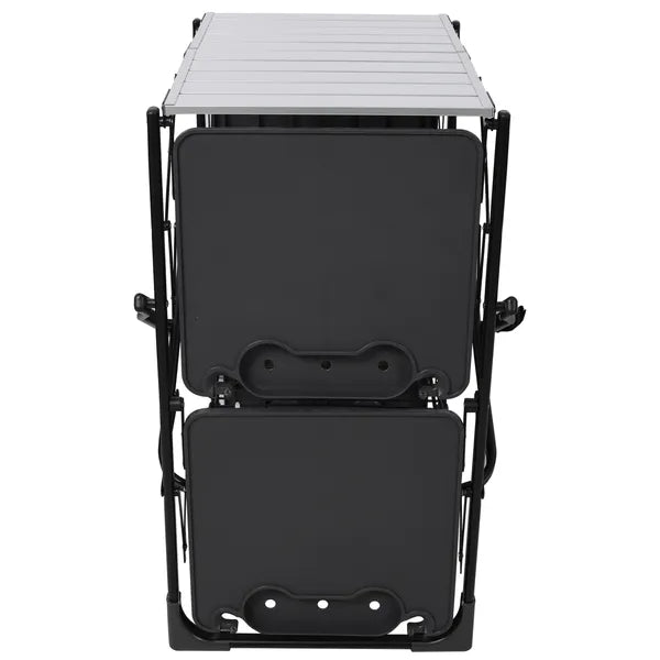 Portable Folding Camping Kitchen Table With Storage Rack Black