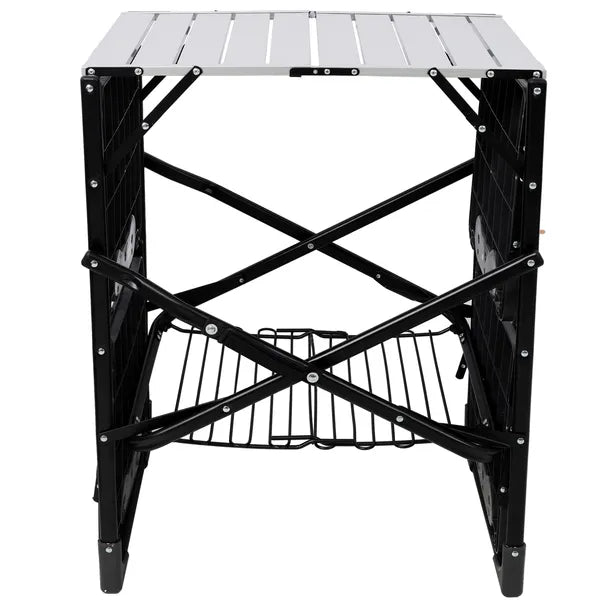 Portable Folding Camping Kitchen Table With Storage Rack Black