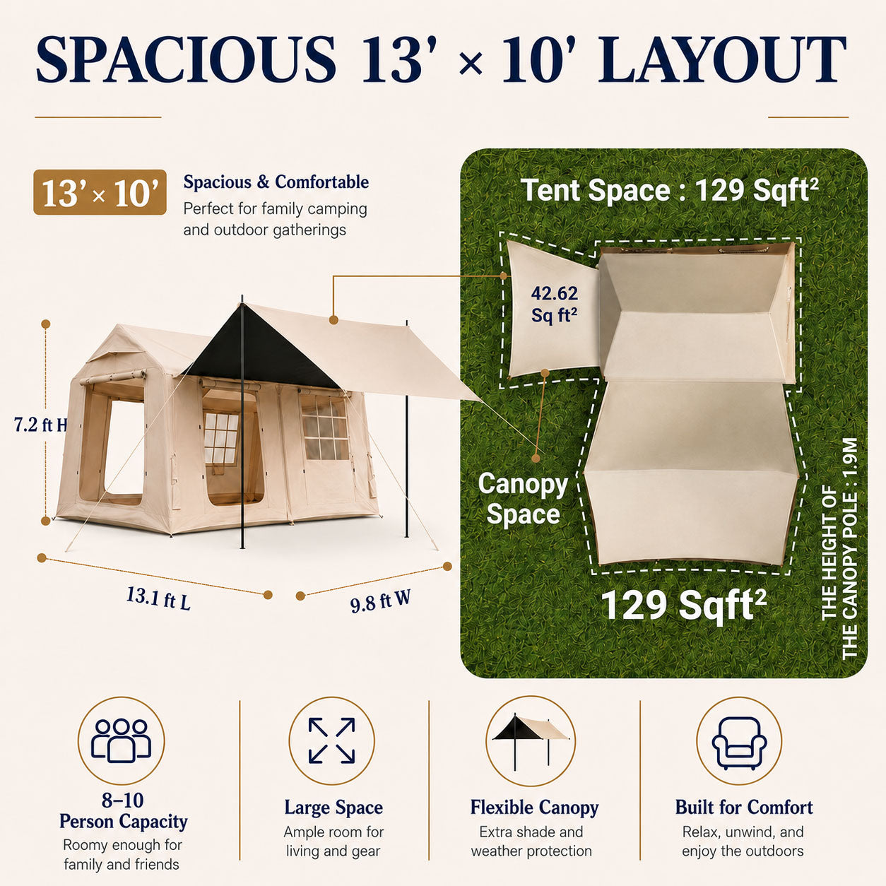 8-10 person tent Inflatable Glamping with Canopy Color:Chameleon (Pls note No.) 2x Klappsauger Schleusenstab | Magnification=3.00 The 185T polyester walls