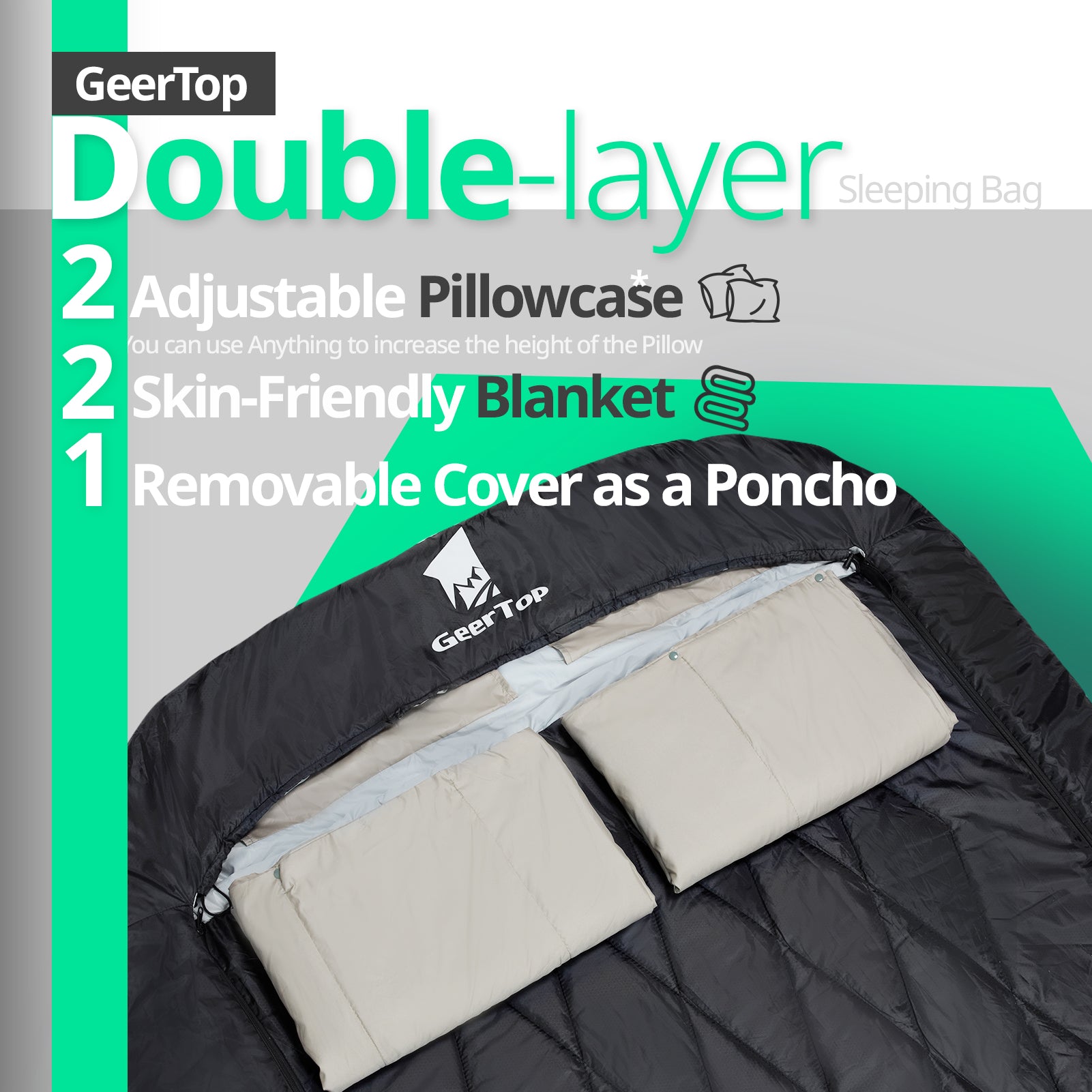 GEERTOP Comfort Doublewide Sleeping Bag with Blanket for Adults